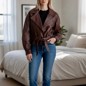 Vintage Peau d’Ane Butter-Soft Chestnut Brown Leather Cropped Jacket